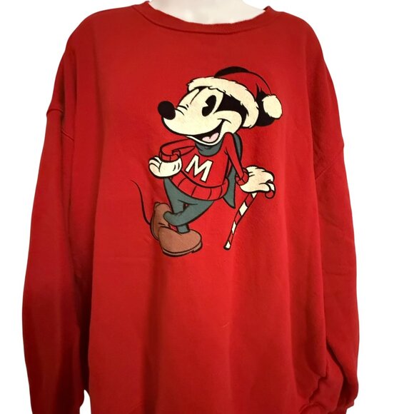 Walt Disney Tops - Walt Disney Mickey Santa Red Sweatshirt SZ XXL Thick Holidays